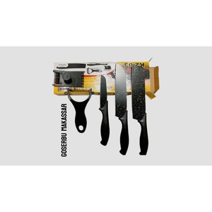 Pisau Dapur Set isi 5 pcs Pisau Bahan Batu Maifan Untuk Kesehatan Warna Hitam