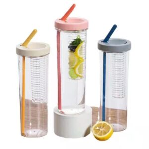 Botol Minum Transparan Infused Water Tumbler Cup Buah Sedotan Lipat Bottles